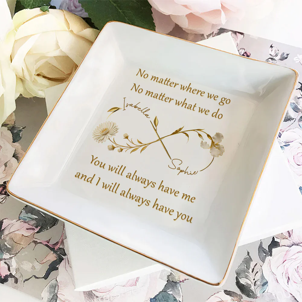 Gold Flower Bestie - Personalized Custom Jewelry Dish - Image 3