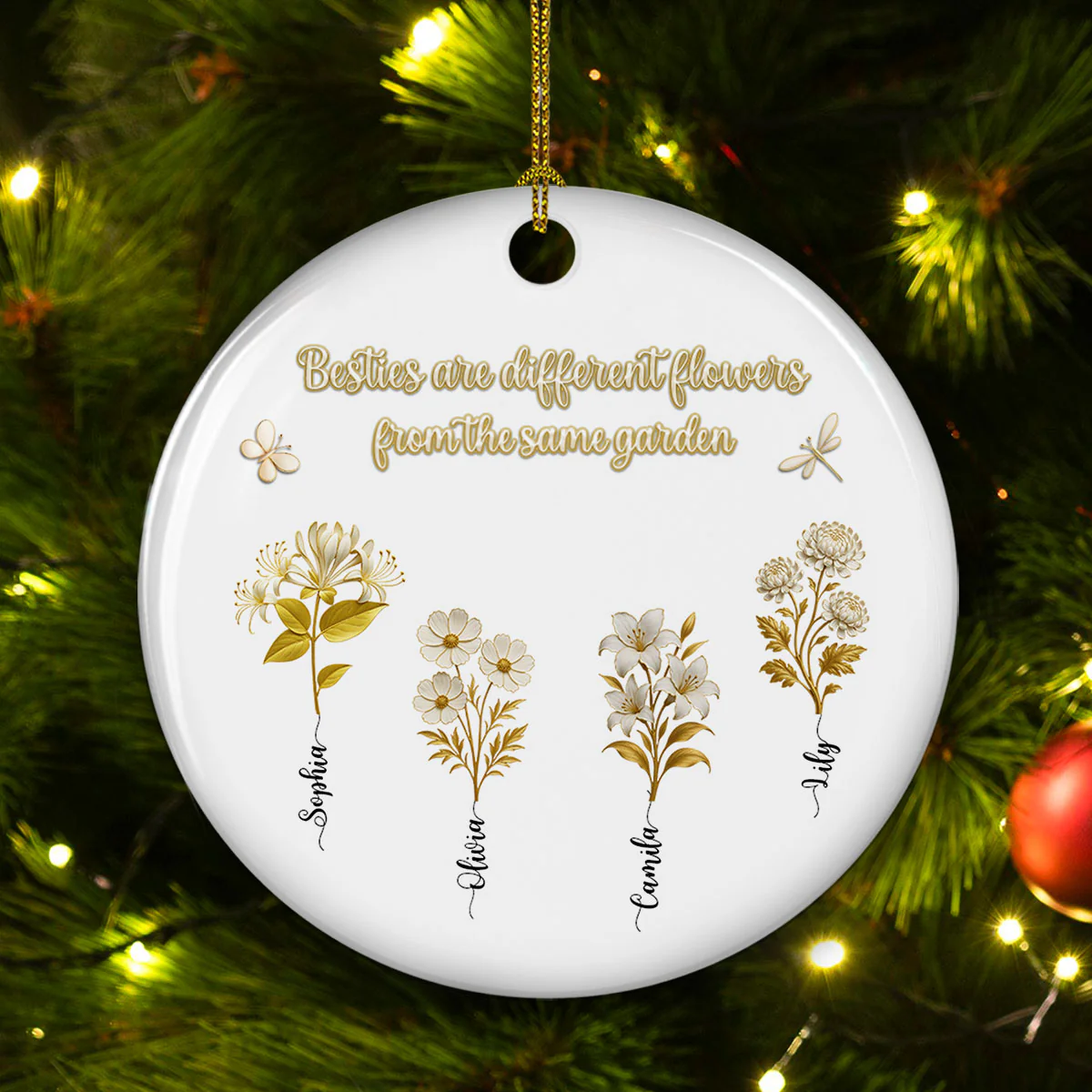 Golden Flower Sisters Are Different Flowers - Personalized Custom Ceramic Ornament - Image 2