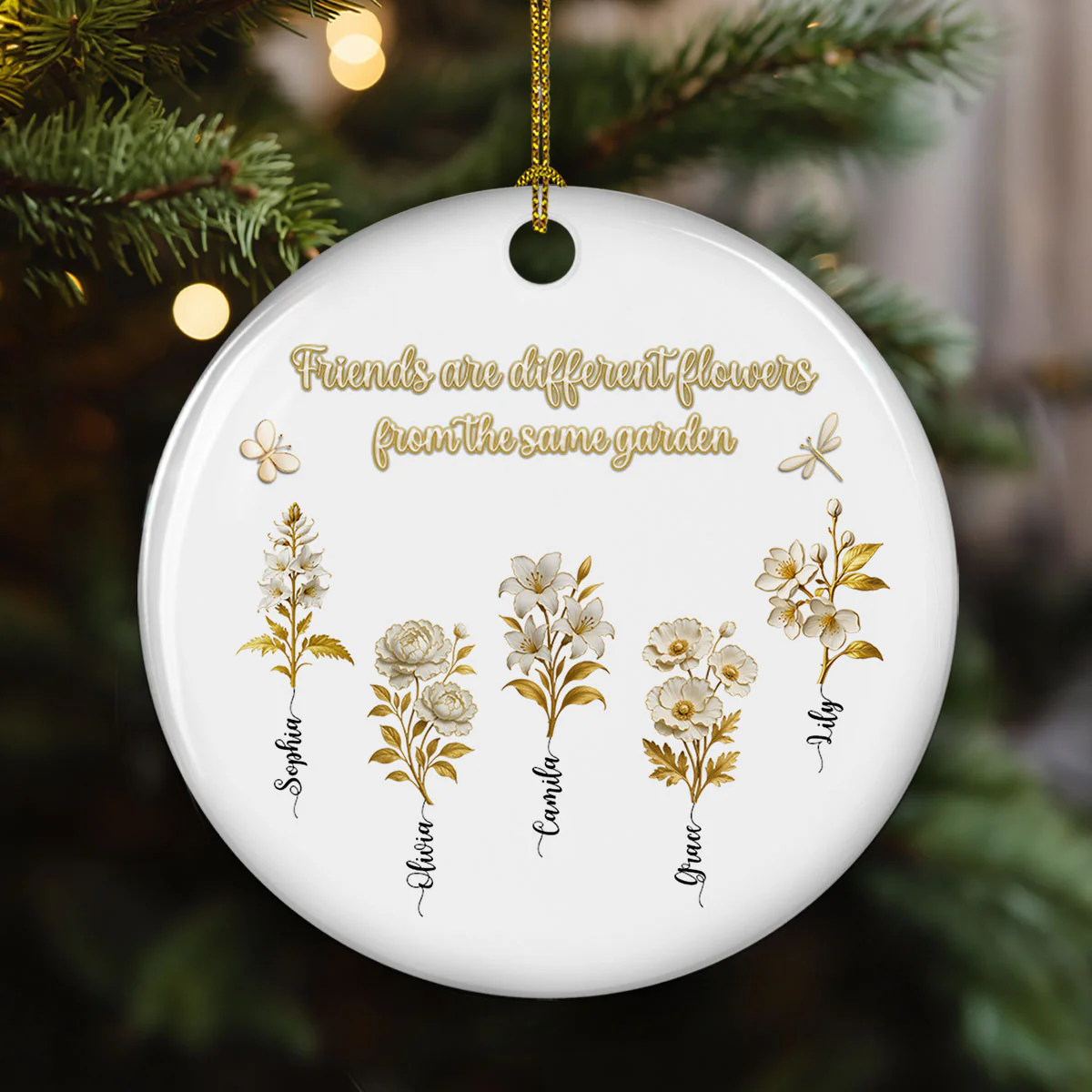 Golden Flower Sisters Are Different Flowers - Personalized Custom Ceramic Ornament - Image 3