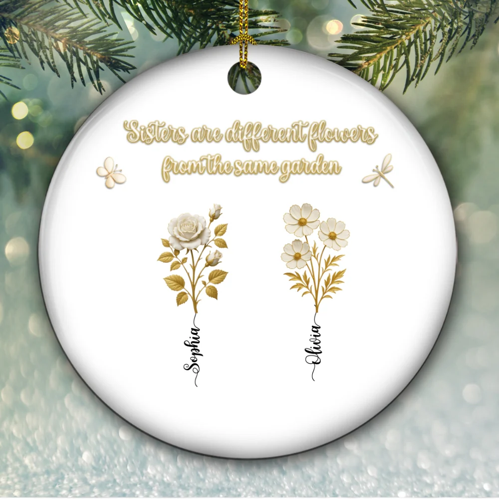 Golden Flower Sisters Are Different Flowers - Personalized Custom Ceramic Ornament - Image 4