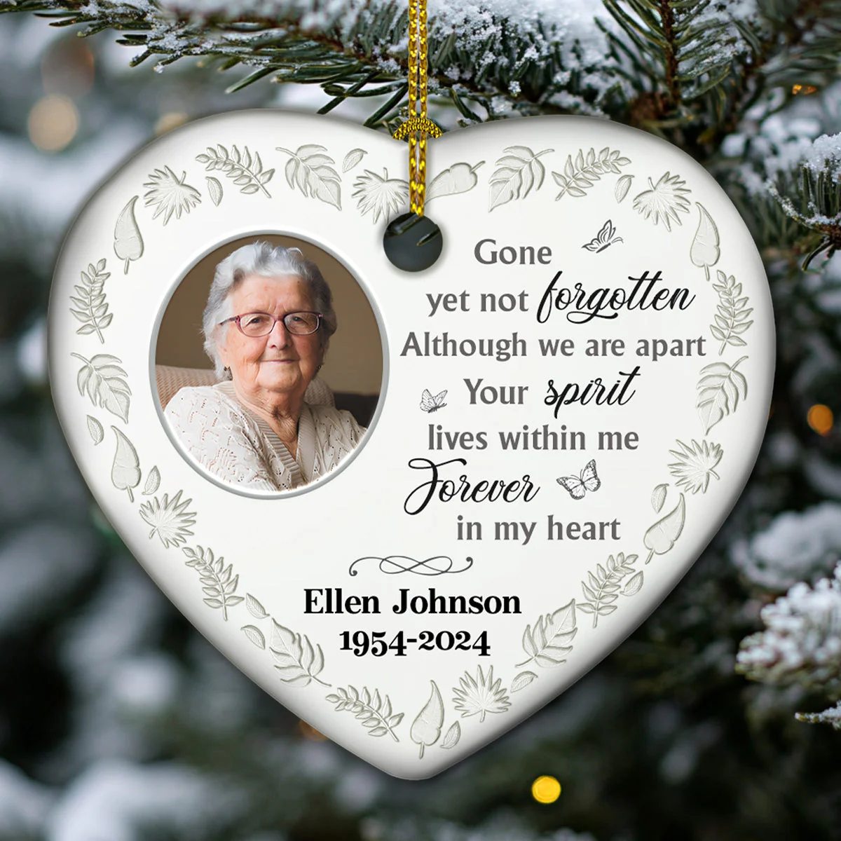 Gone Yet Not Forgotten - Personalized Custom Heart Ceramic Ornament - Image 2