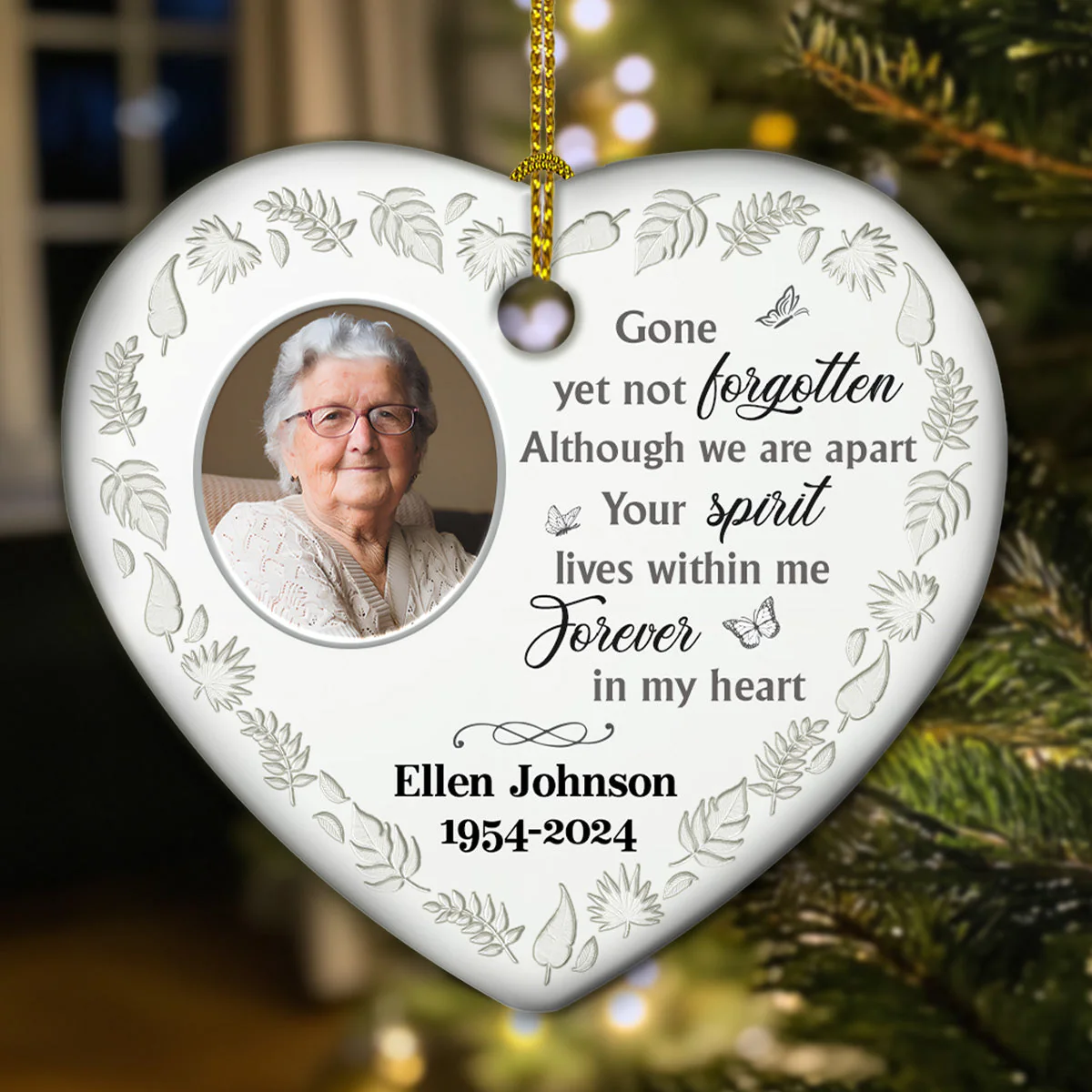 Gone Yet Not Forgotten - Personalized Custom Heart Ceramic Ornament - Image 3