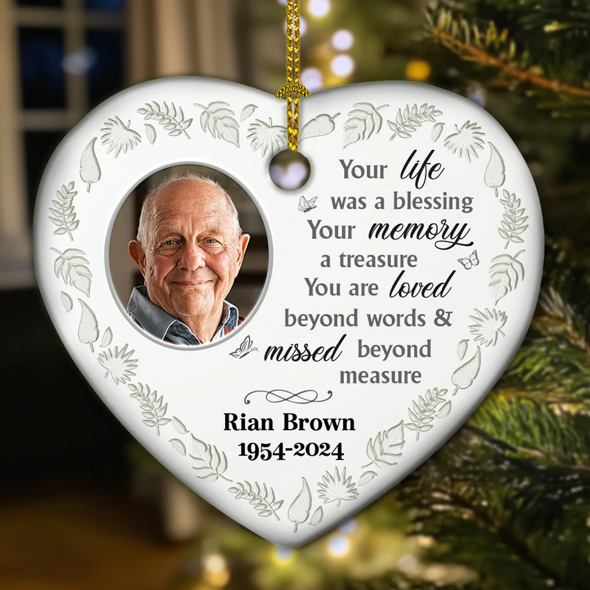 Gone Yet Not Forgotten - Personalized Custom Heart Ceramic Ornament - Image 5