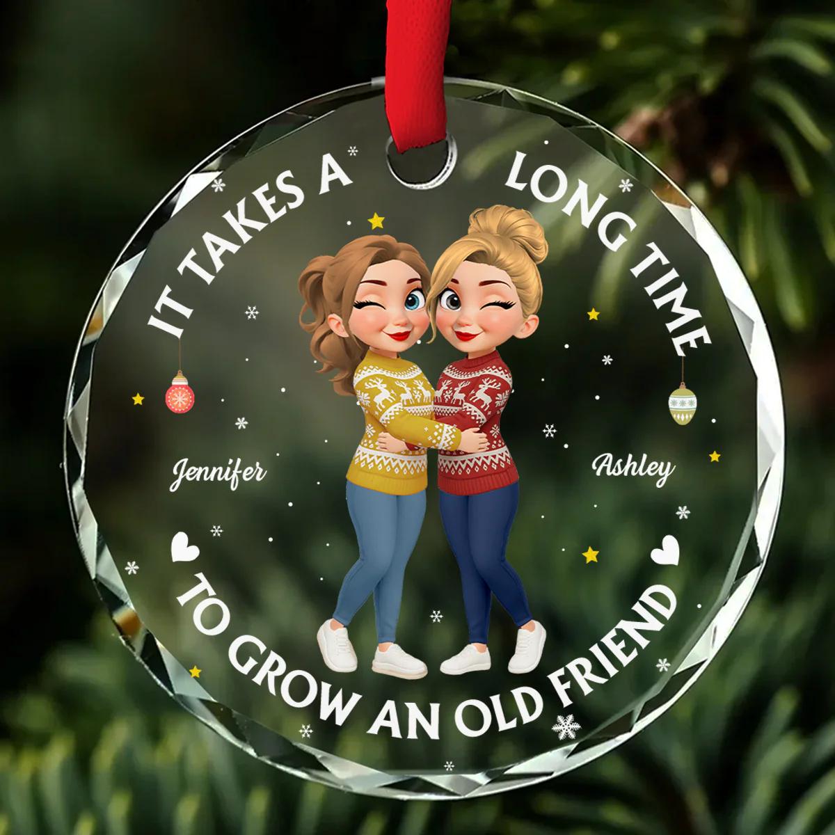 Good Friends Age Like Wine - Personalized Custom Glass Ornament