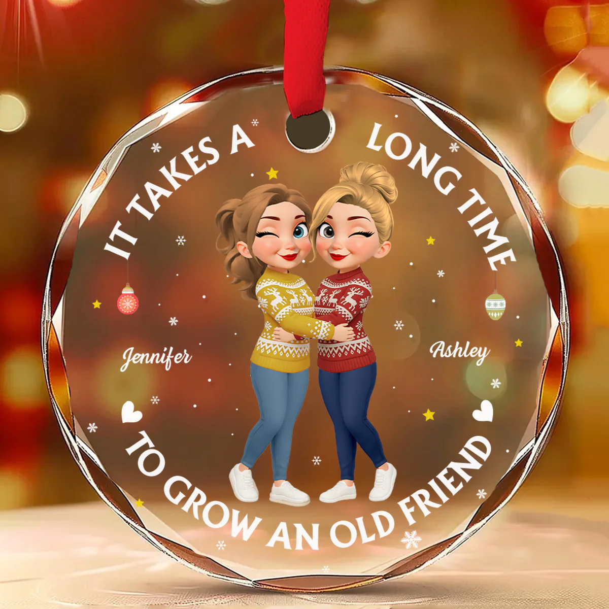 Good Friends Age Like Wine - Personalized Custom Glass Ornament - Image 2