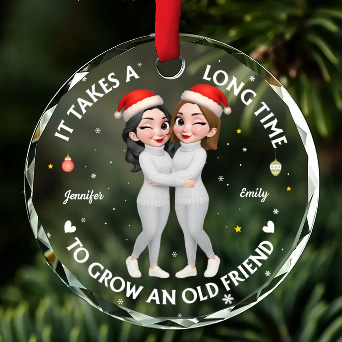 Good Friends Age Like Wine - Personalized Custom Glass Ornament - Image 7