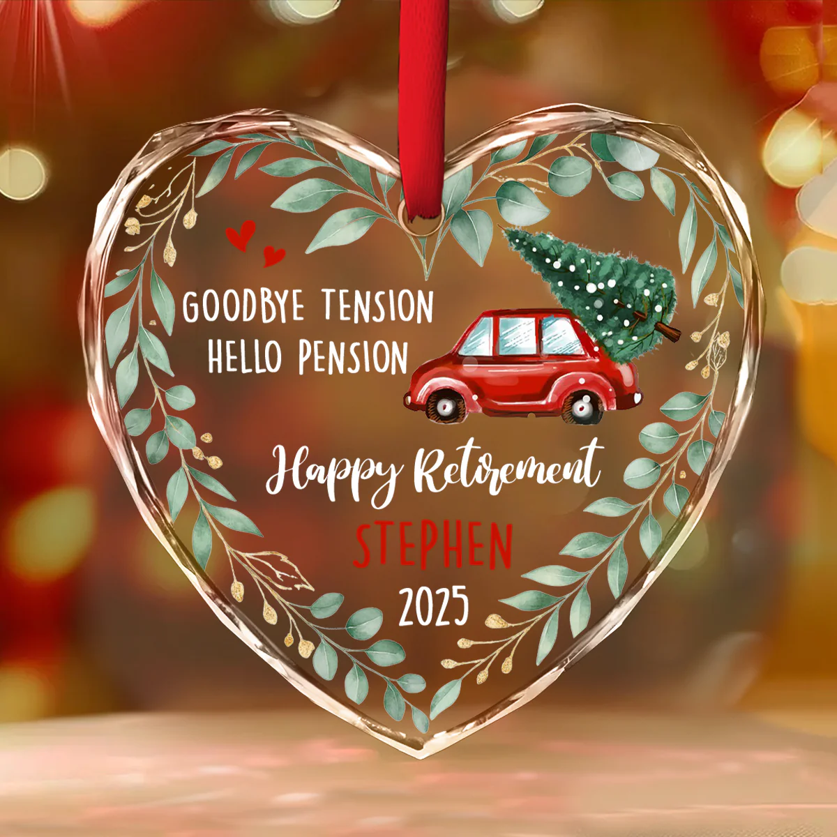 Goodbye Tension Hello Pension Life - Personalized Custom Glass Ornament - Image 4
