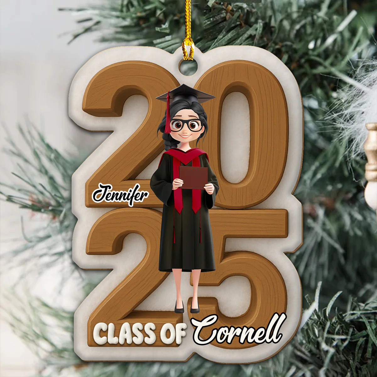Graduated This Year - Personalized Custom 3D Effect Wood Ornament - Image 3