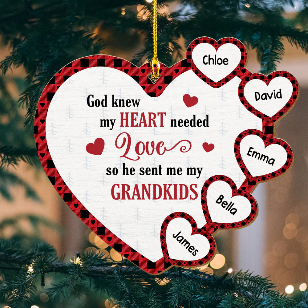 Grandchilds Make My Heart - Personalized Custom Wood Ornament - Image 4