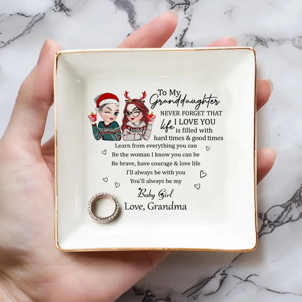 Granddaughter Never Forget - Personalized Custom Jewelry Dish - Image 3