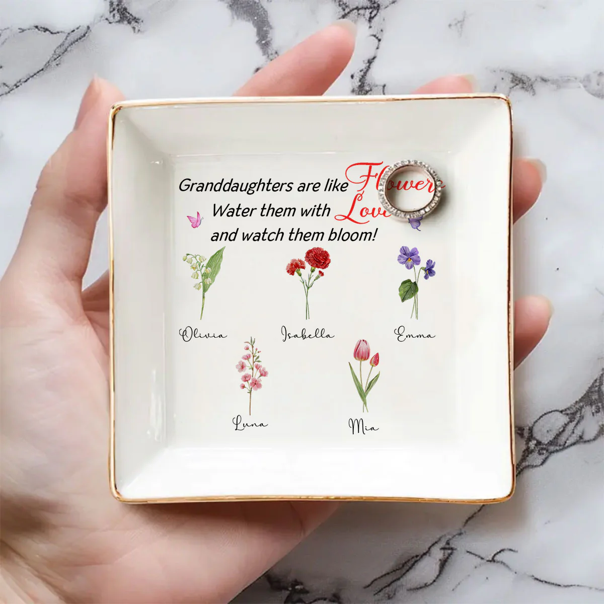 Granddaughters Are Like Flowers - Personalized Custom Jewelry Dish - Image 2