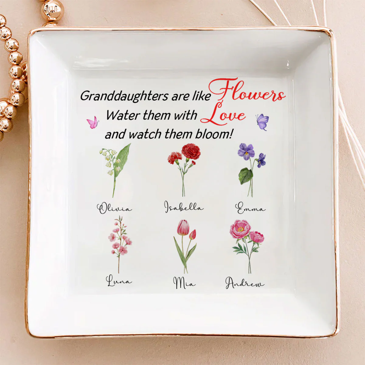 Granddaughters Are Like Flowers - Personalized Custom Jewelry Dish - Image 3