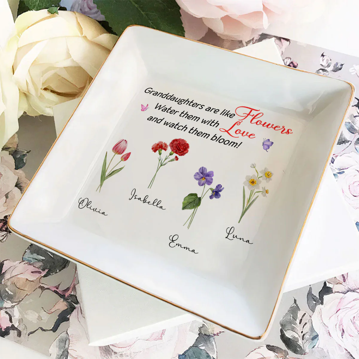 Granddaughters Are Like Flowers - Personalized Custom Jewelry Dish - Image 4