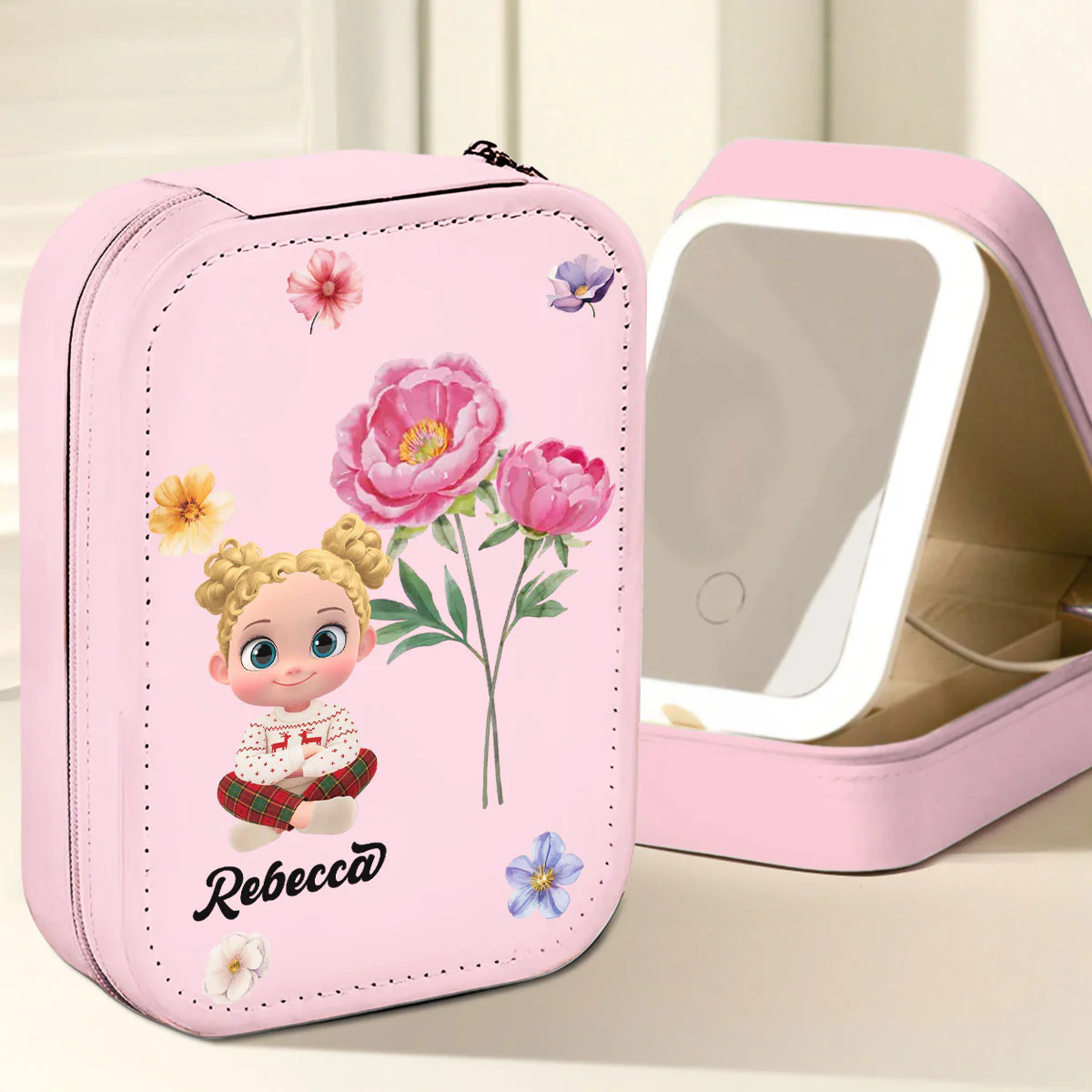 GrandKid Birth Month - Personalized Custom Jewelry Box With LED Mirror - Image 3