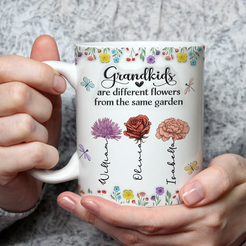 Grandkids Are Different Flowers - Personalized Custom 3D Inflated Effect Coffee Mug - Image 2