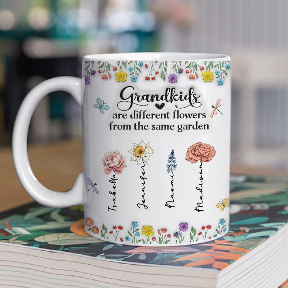Grandkids Are Different Flowers - Personalized Custom 3D Inflated Effect Coffee Mug - Image 4