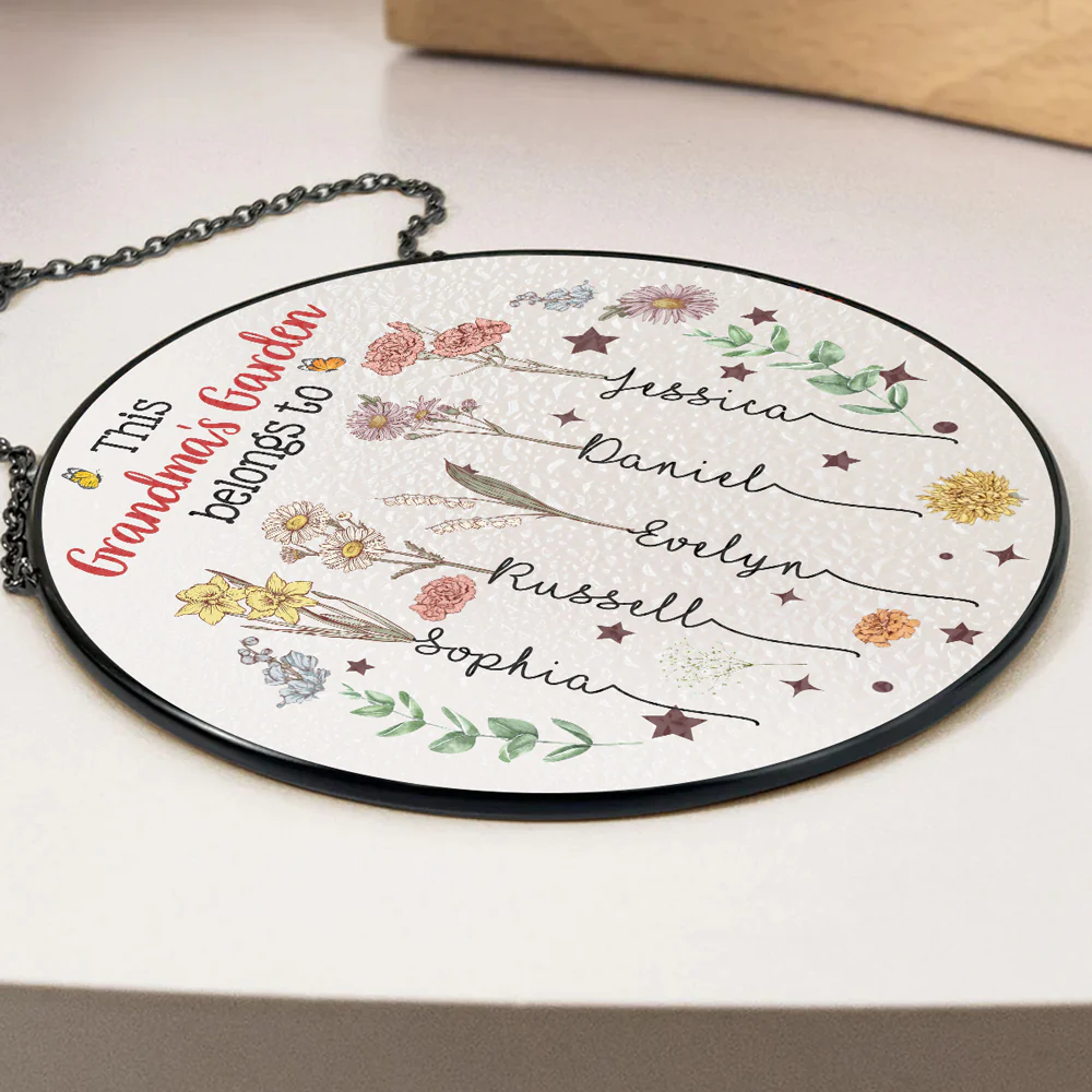 Grandkids Are Flower - Personalized Custom Window Hanging Suncatcher - Image 3