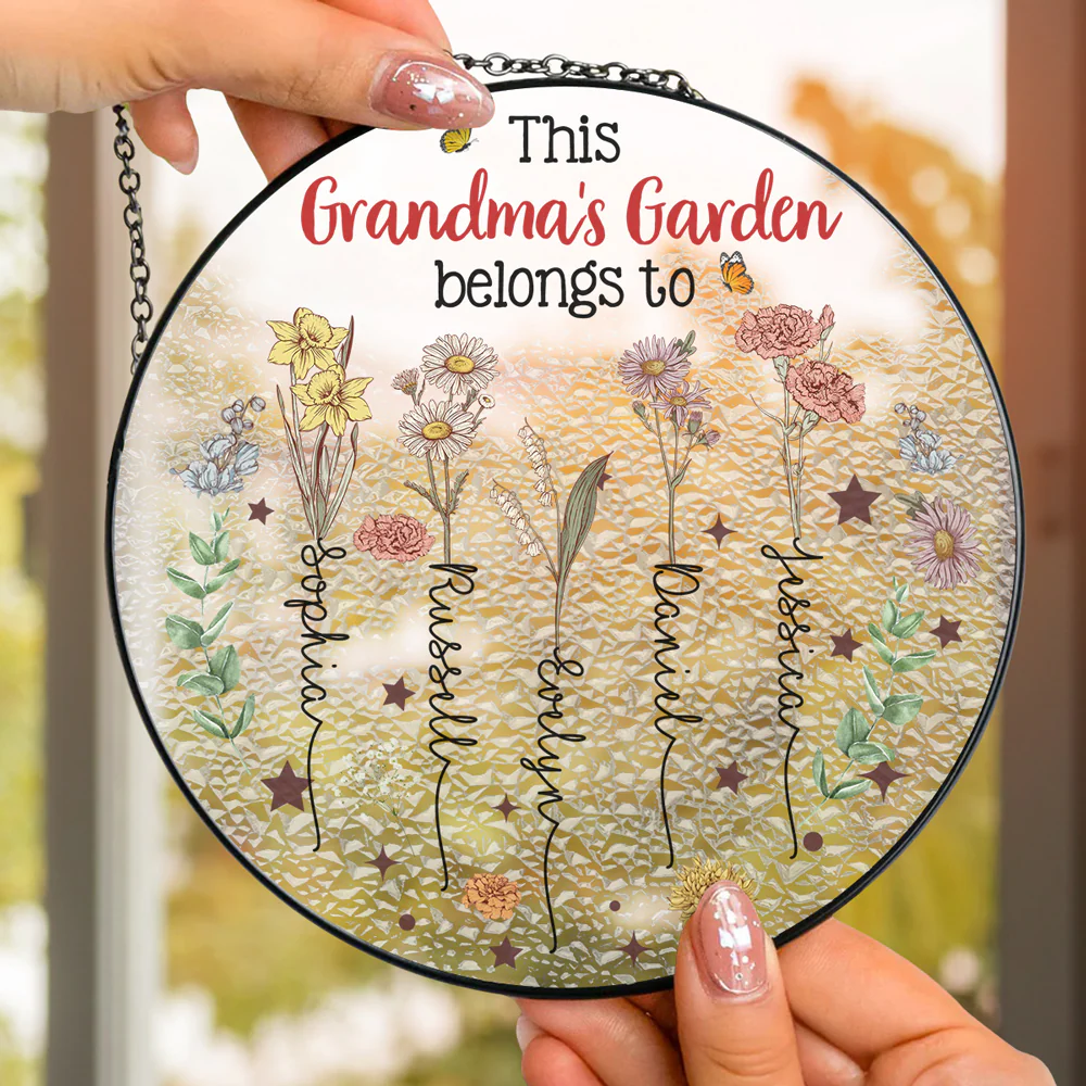 Grandkids Are Flower - Personalized Custom Window Hanging Suncatcher - Image 4