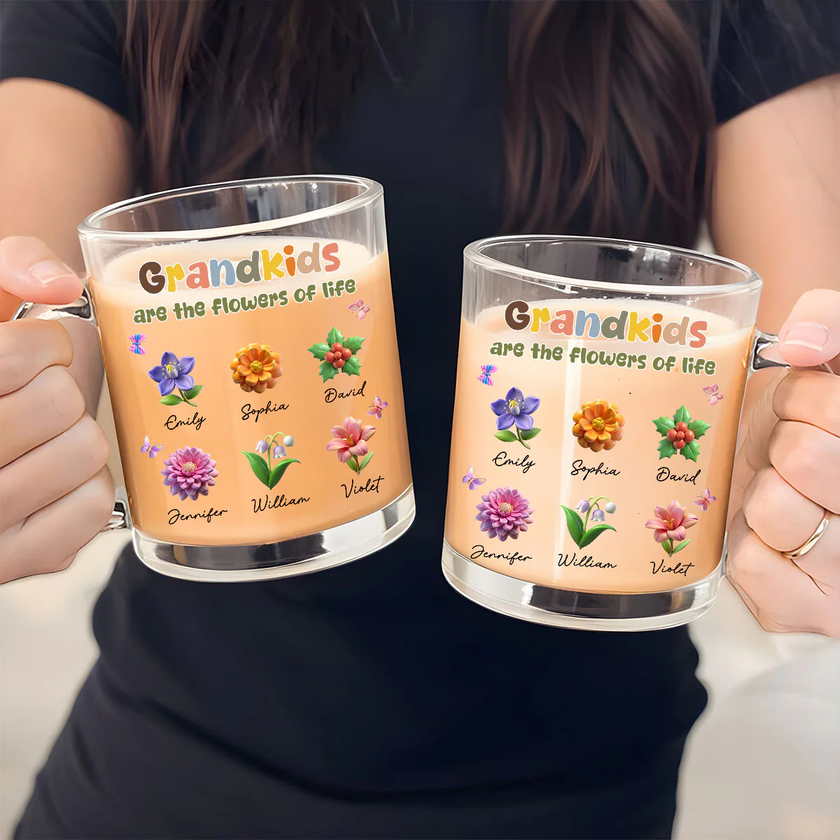 Grandkids Are The Flowers Of Life - Personalized Custom Glass Mug - Image 4