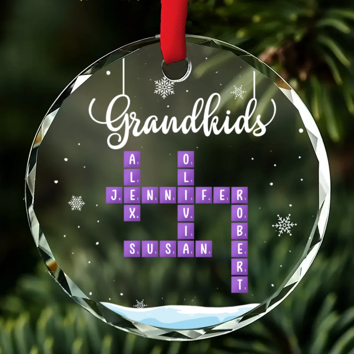 Grandkids Crossword Christmas - Personalized Custom Glass Ornament - Image 6