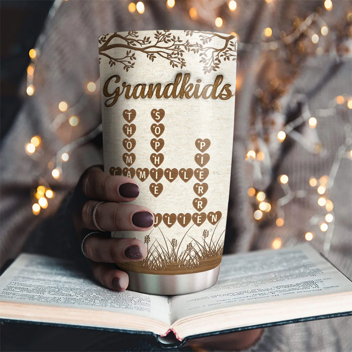 Grandkids Fill Life With Love Crossword - Personalized Custom 3D Inflated Effect Tumbler - Image 3