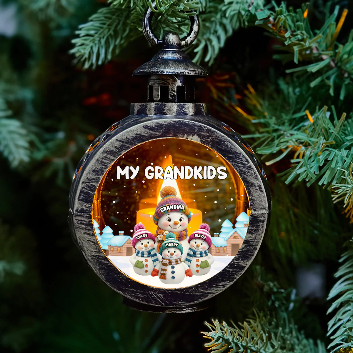 Grandkids Knitting - Personalized Custom Christmas Lantern - Image 2