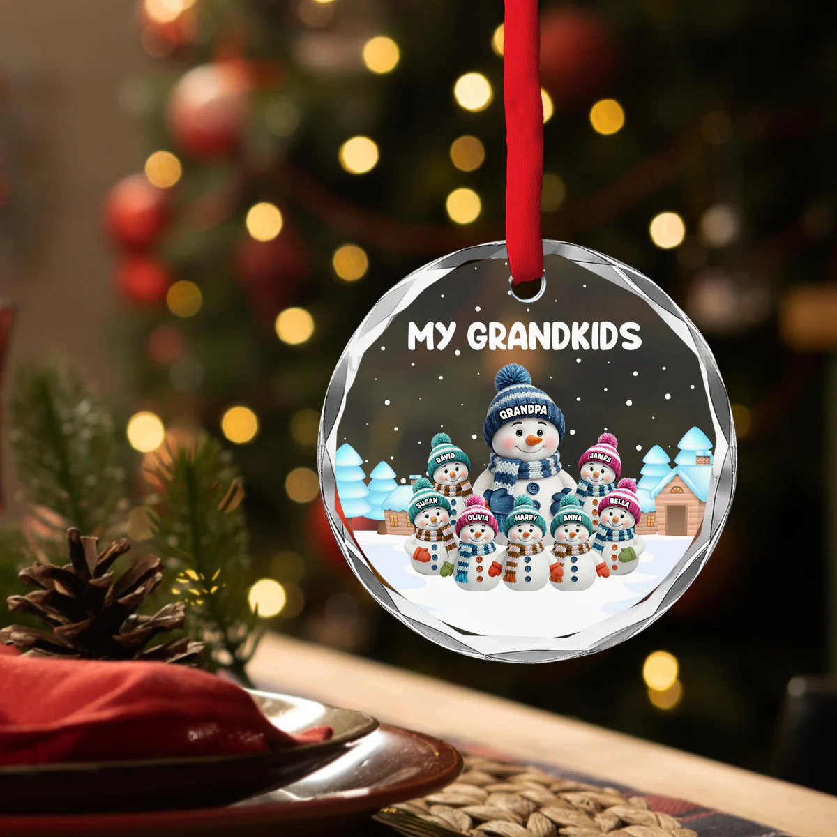 Grandkids Knitting - Personalized Custom Glass Ornament - Image 4