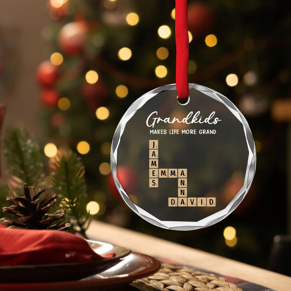 Grandkids Make Every Day Brighter - Personalized Custom Glass Ornament - Image 3