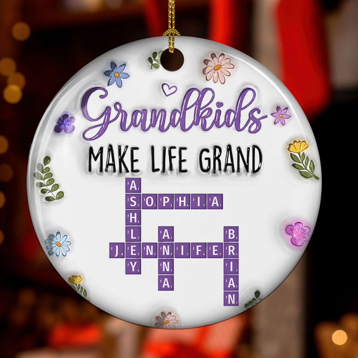 Grandkids Make Life Grand Crossword Puzzle - Personalized Custom 3D Inflated Effect Ceramic Ornament - Image 2