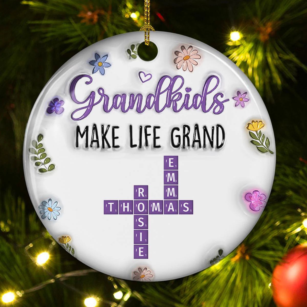 Grandkids Make Life Grand Crossword Puzzle - Personalized Custom 3D Inflated Effect Ceramic Ornament - Image 4