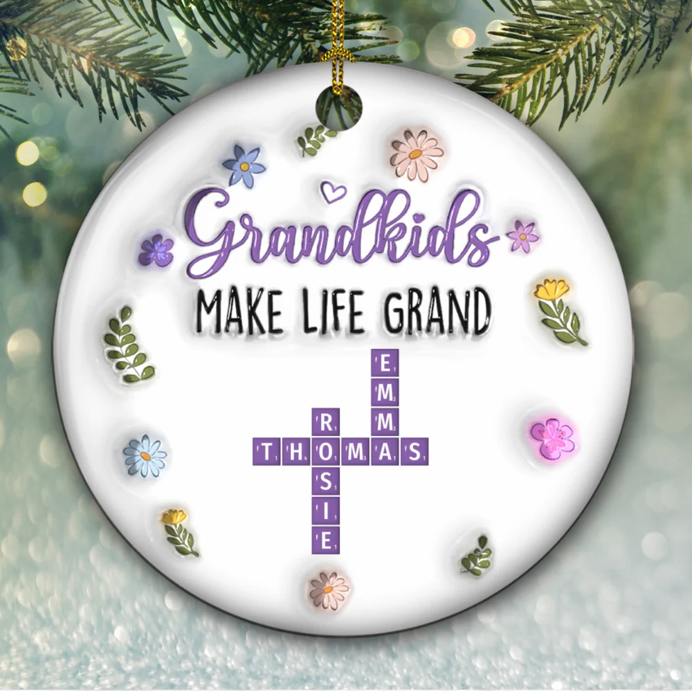 Grandkids Make Life Grand Crossword Puzzle - Personalized Custom 3D Inflated Effect Ceramic Ornament - Image 5