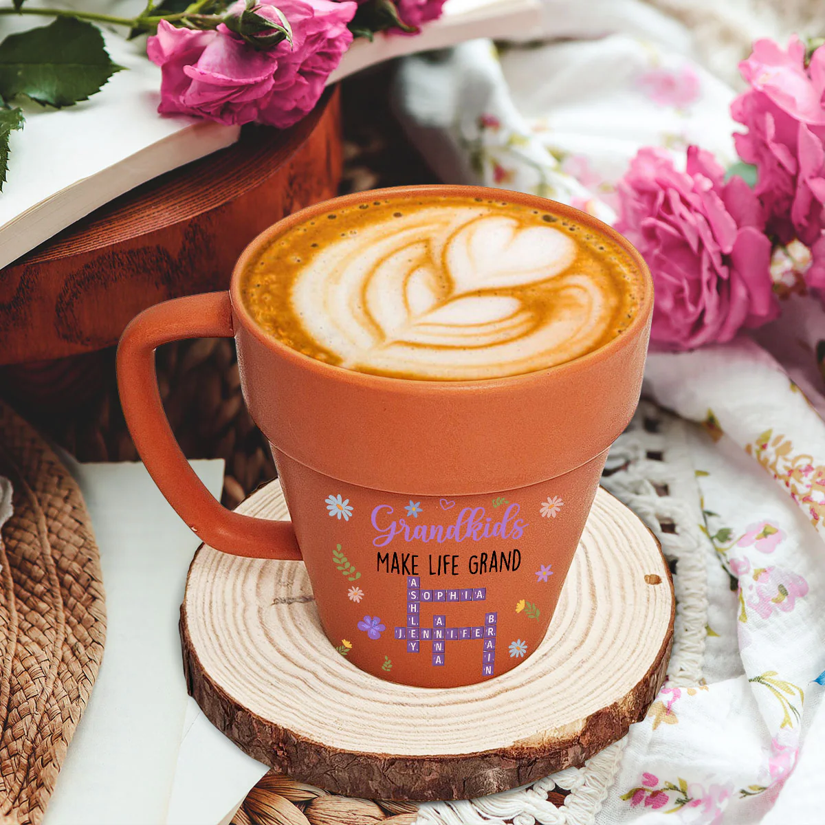 Grandkids Make Life Grand Crossword Puzzle - Personalized Custom Plant Pot Mug - Image 2