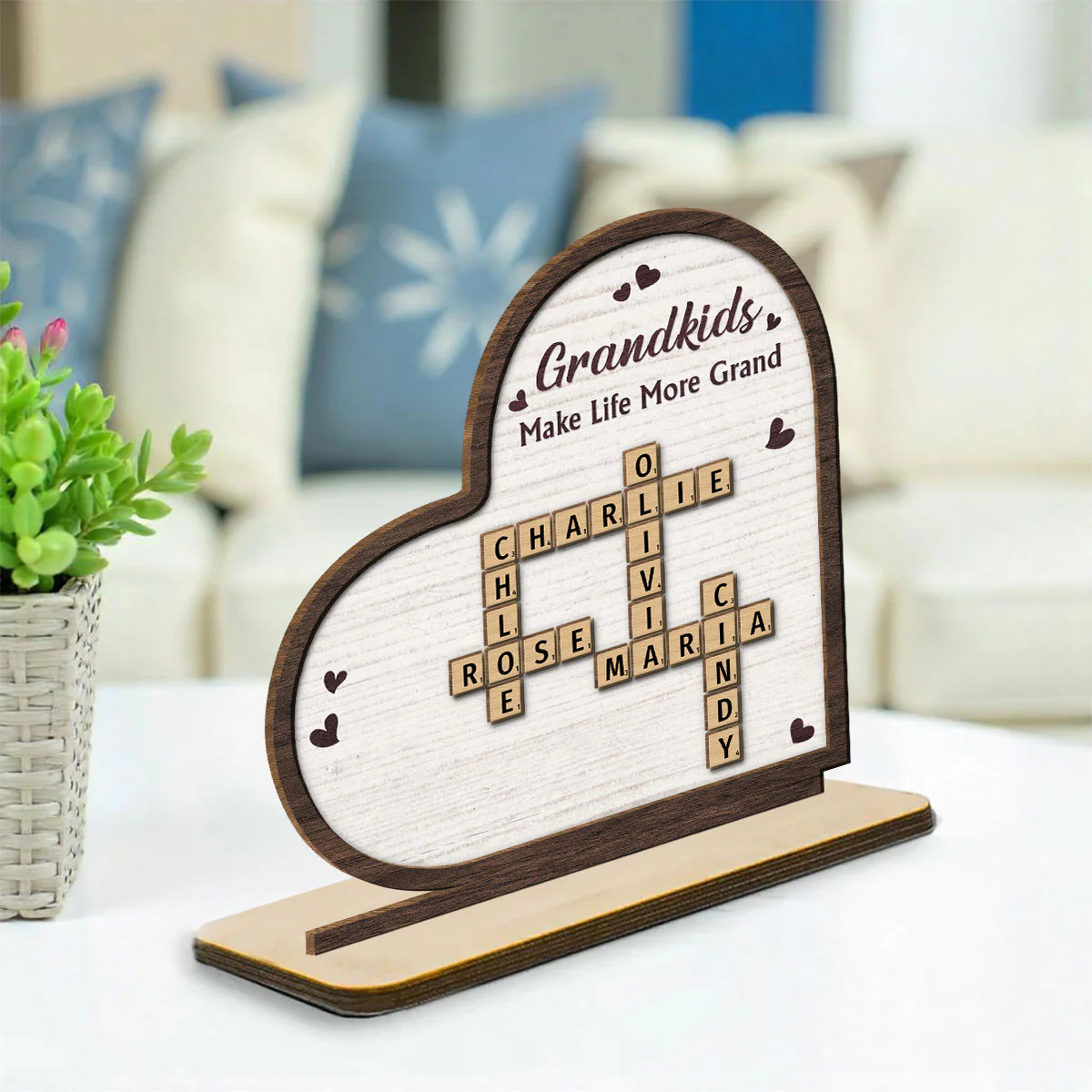 Grandkids Make Life Grand - Personalized Custom 2-Layer Wood Plaque With Flat Base - Image 2