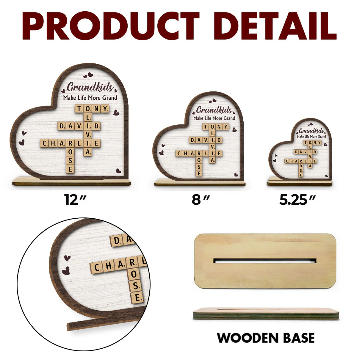 Grandkids Make Life Grand - Personalized Custom 2-Layer Wood Plaque With Flat Base - Image 4