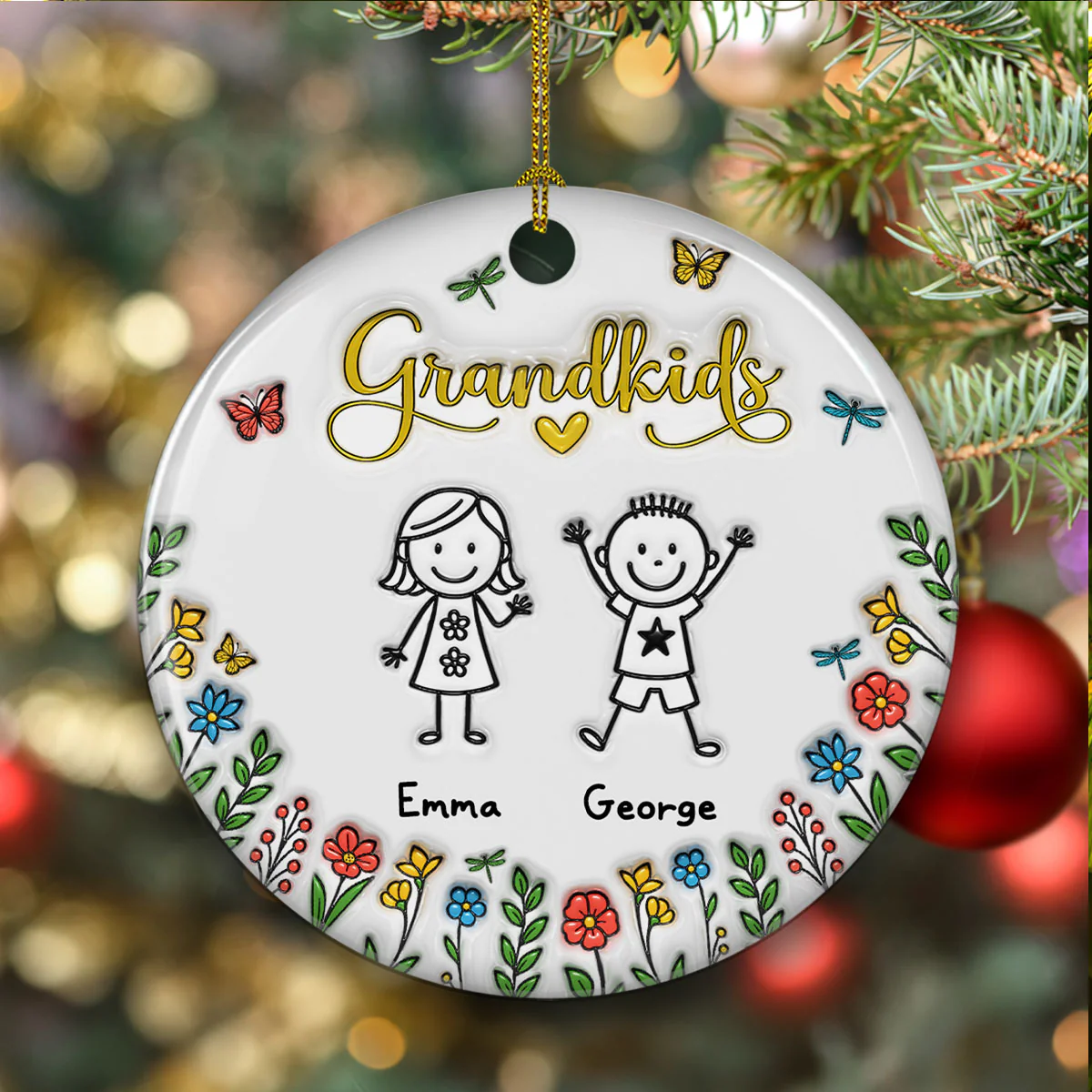 Grandkids Make Life Grand - Personalized Custom 3D Inflated Effect Ceramic Ornament - Image 2