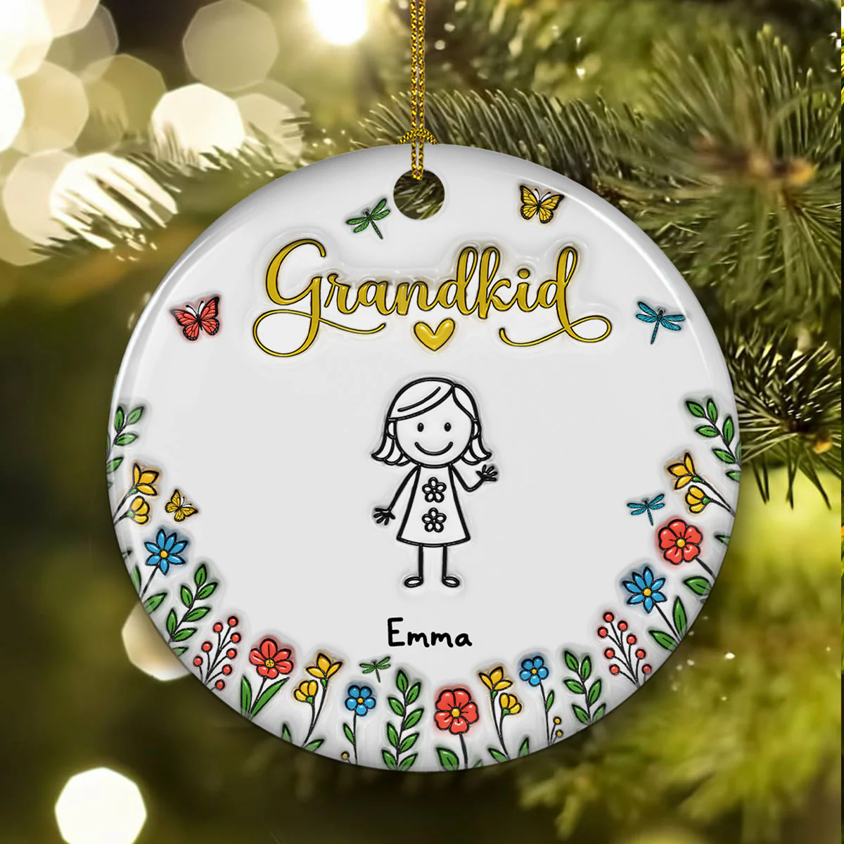 Grandkids Make Life Grand - Personalized Custom 3D Inflated Effect Ceramic Ornament - Image 3