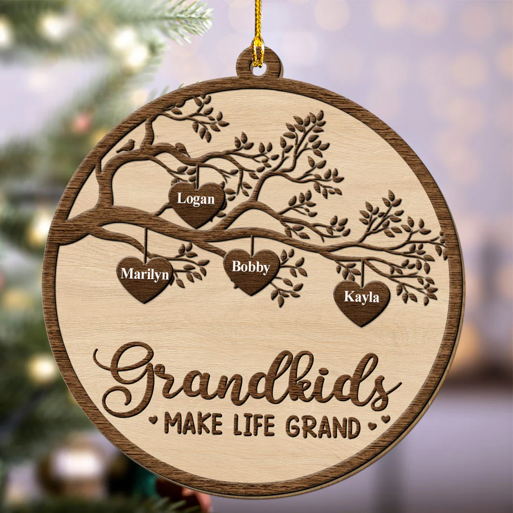 Grandkids Make Life Grand - Personalized Custom Wood Ornament - Image 3