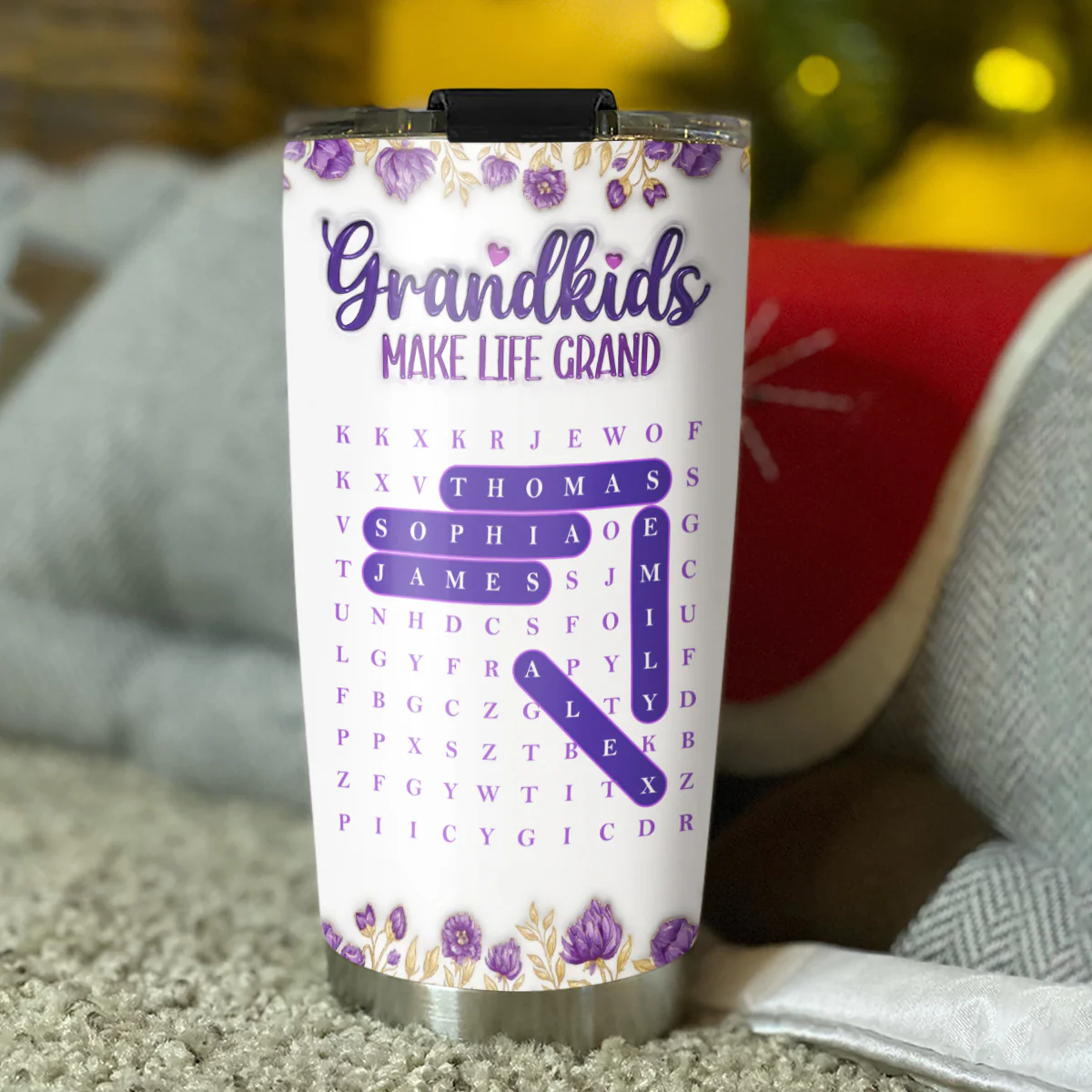 Grandkids Make Life Grand Word Search Puzzle - Personalized Custom 3D Inflated Effect Tumbler - Image 2