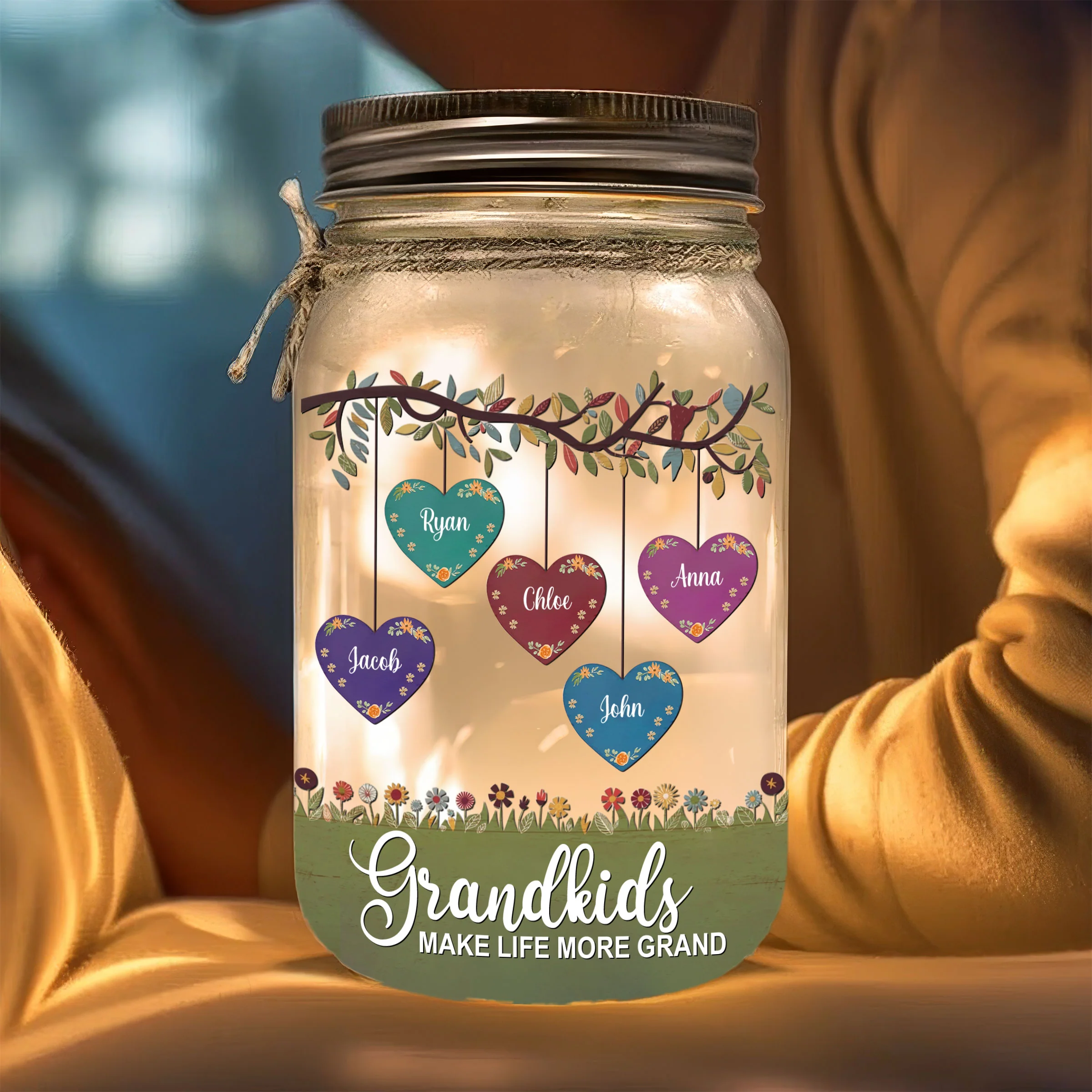Grandkids Make Life More Grand - Personalized Custom Mason Jar Light - Image 2