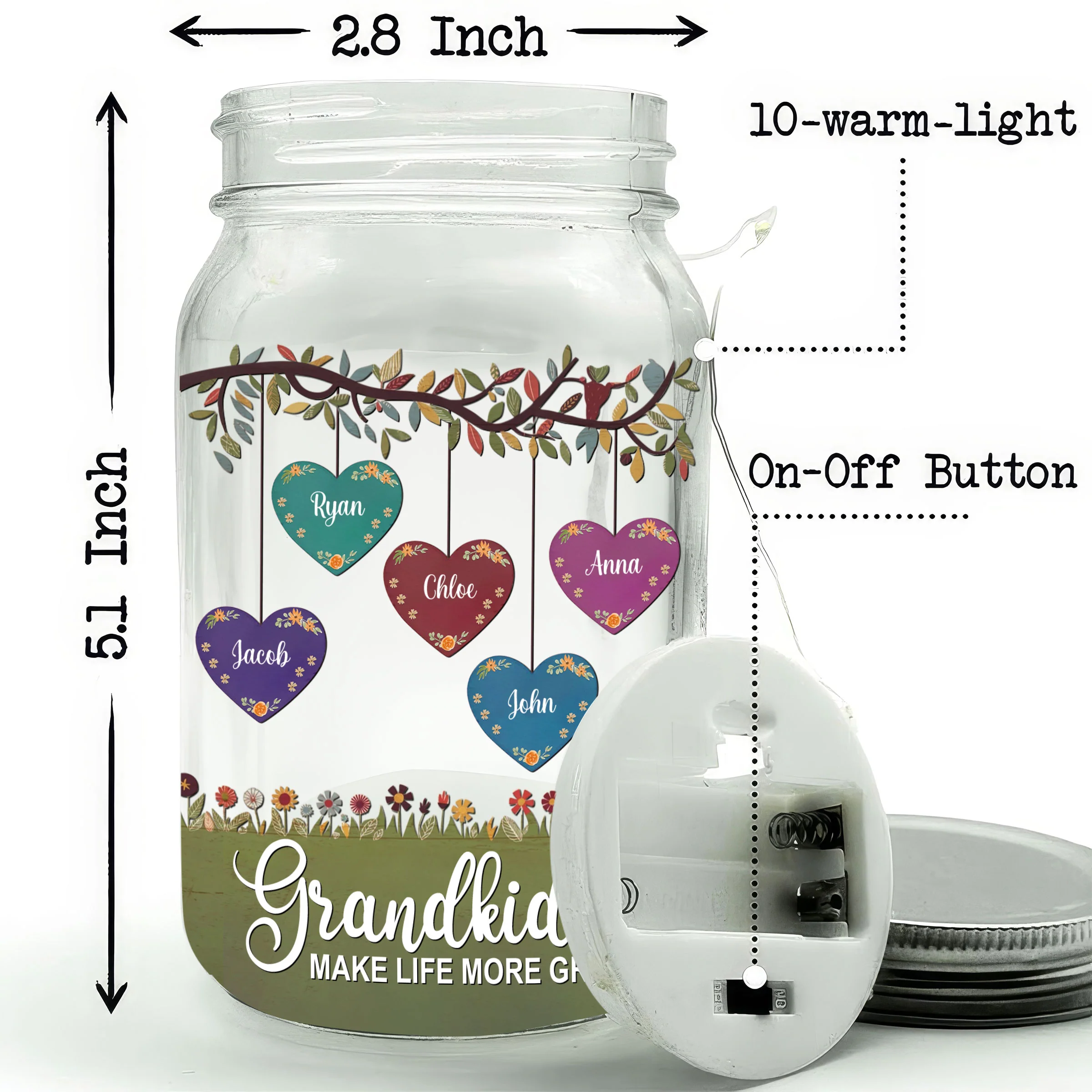 Grandkids Make Life More Grand - Personalized Custom Mason Jar Light - Image 4