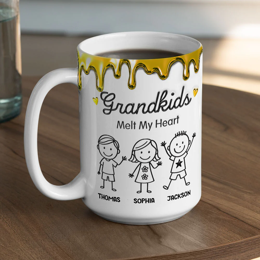Grandkids Melt My Heart - Personalized Custom 3D Inflated Effect Coffee Mug - Image 4
