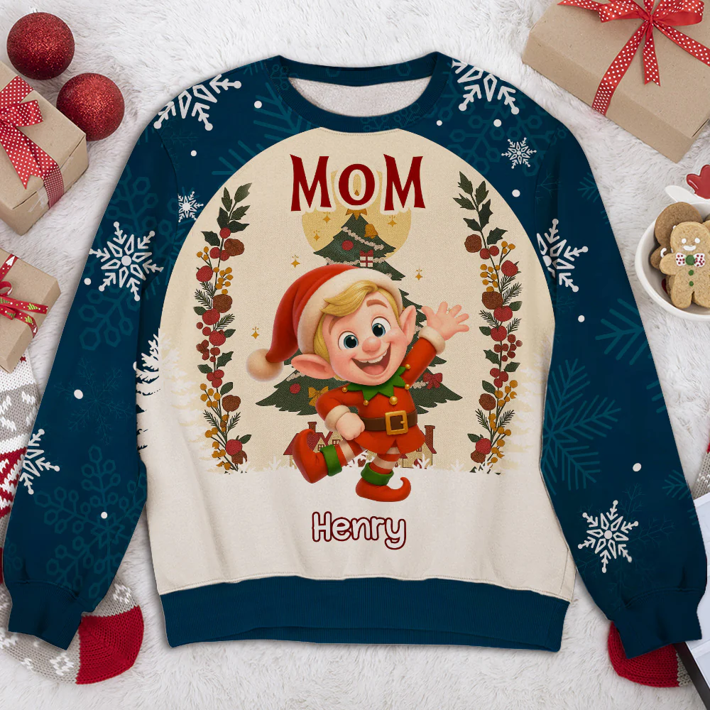 Grandkids Snowflake Red - Personalized Custom All-Over-Print Sweatshirt - Image 2
