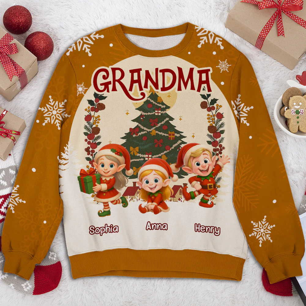 Grandkids Snowflake Red - Personalized Custom All-Over-Print Sweatshirt - Image 3
