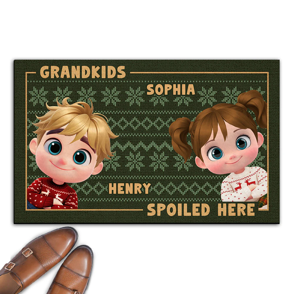 Grandkids Spoiled Here Merry Christmas - Personalized Custom Doormat