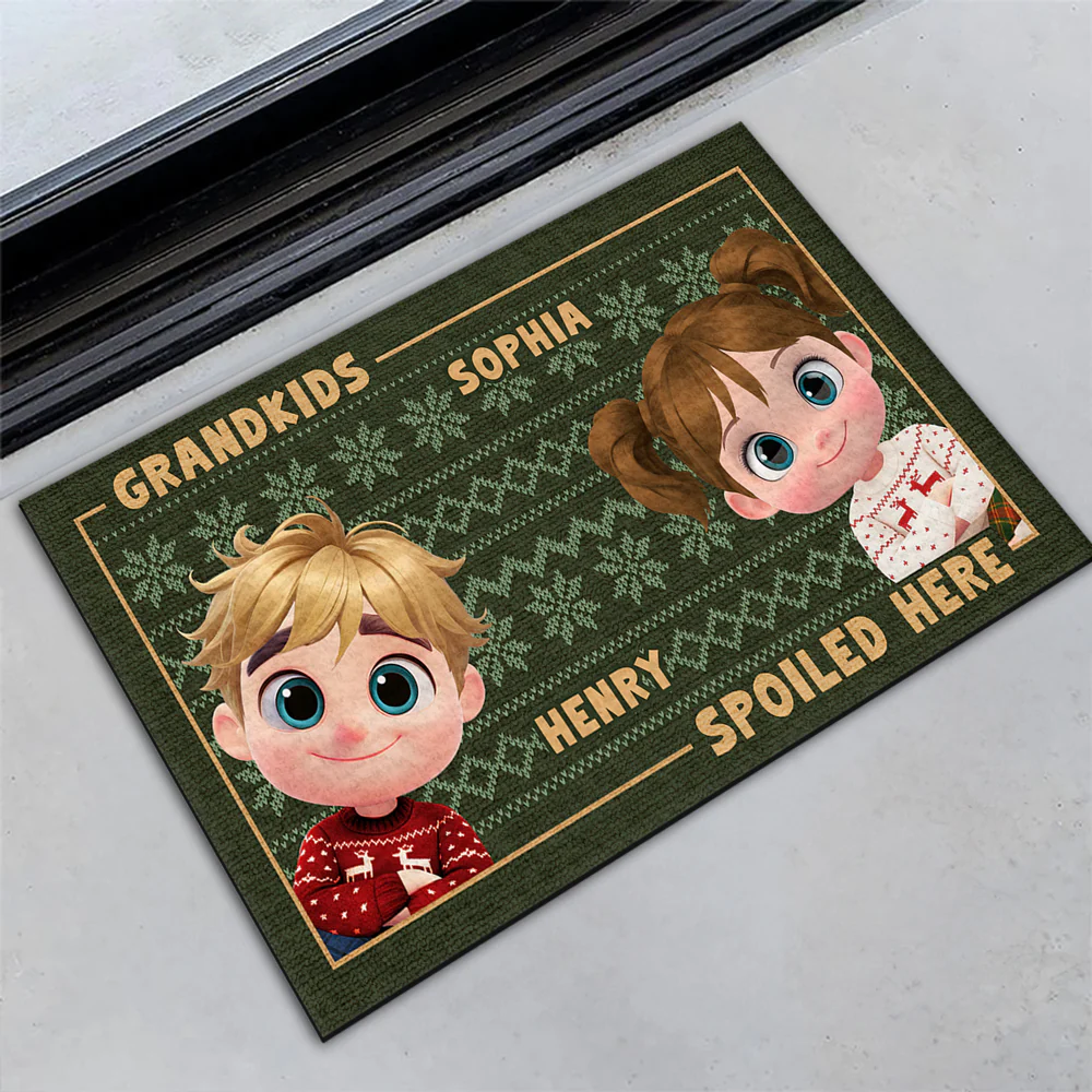 Grandkids Spoiled Here Merry Christmas - Personalized Custom Doormat - Image 3