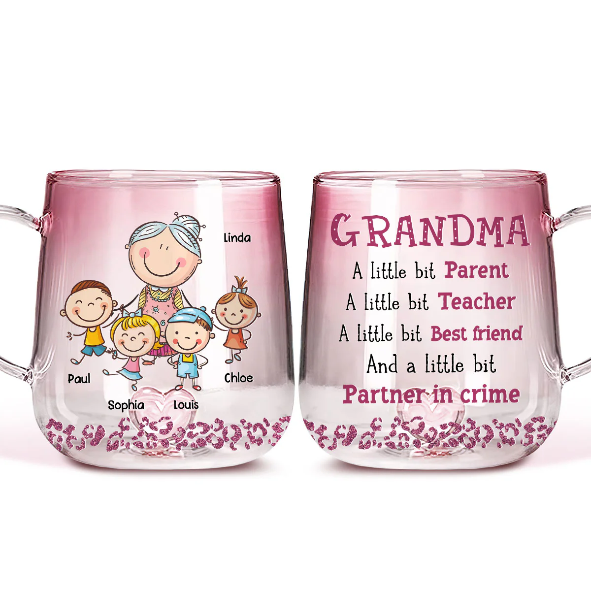Grandma A Little Bit Of Everything - Personalized Custom Pink Gradient Glass Mug