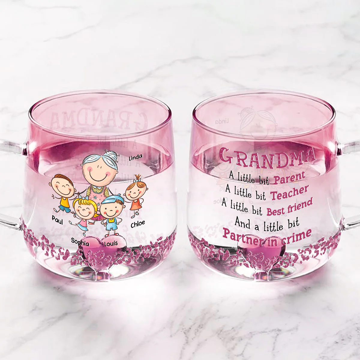 Grandma A Little Bit Of Everything - Personalized Custom Pink Gradient Glass Mug - Image 3