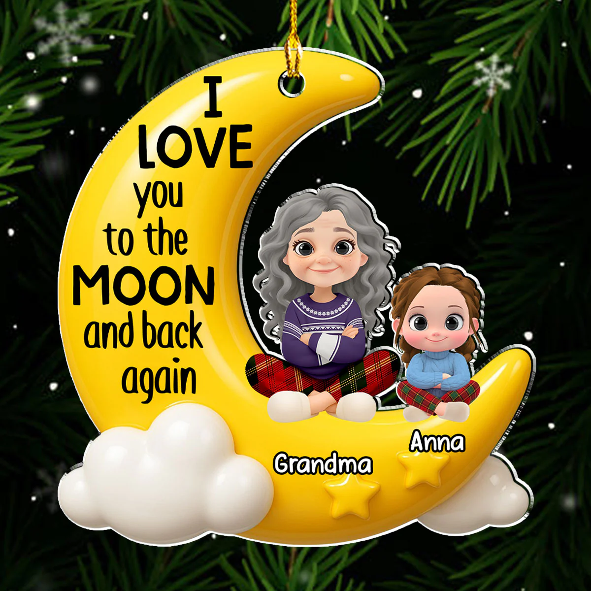 Grandma And Grandkid On The Moon - Personalized Custom Acrylic Ornament - Image 4