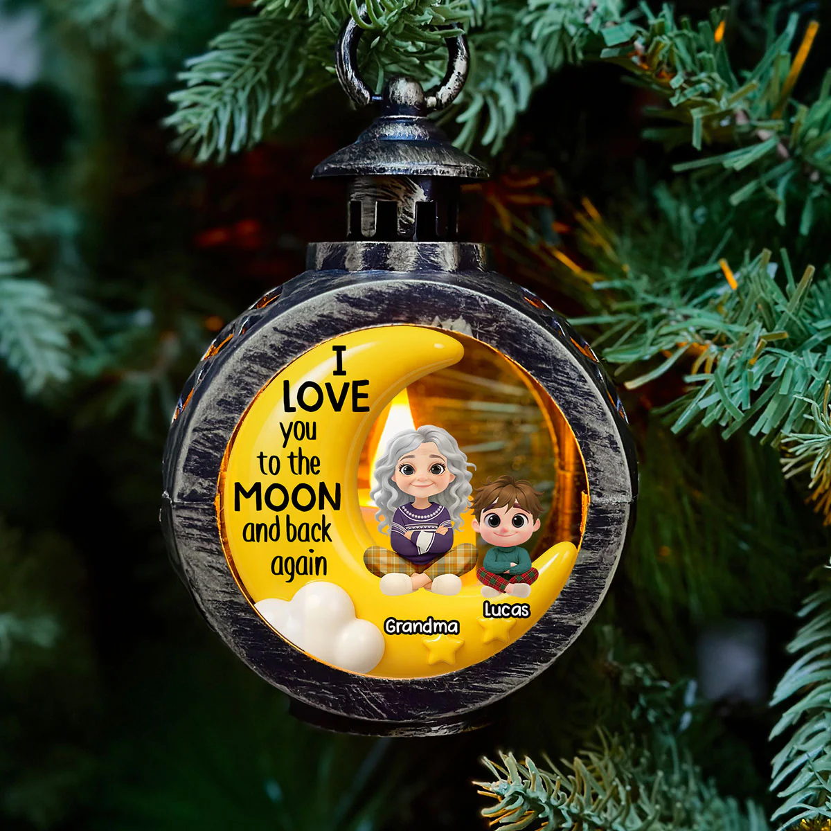 Grandma And Grandkid On The Moon - Personalized Custom Christmas Lantern - Image 2
