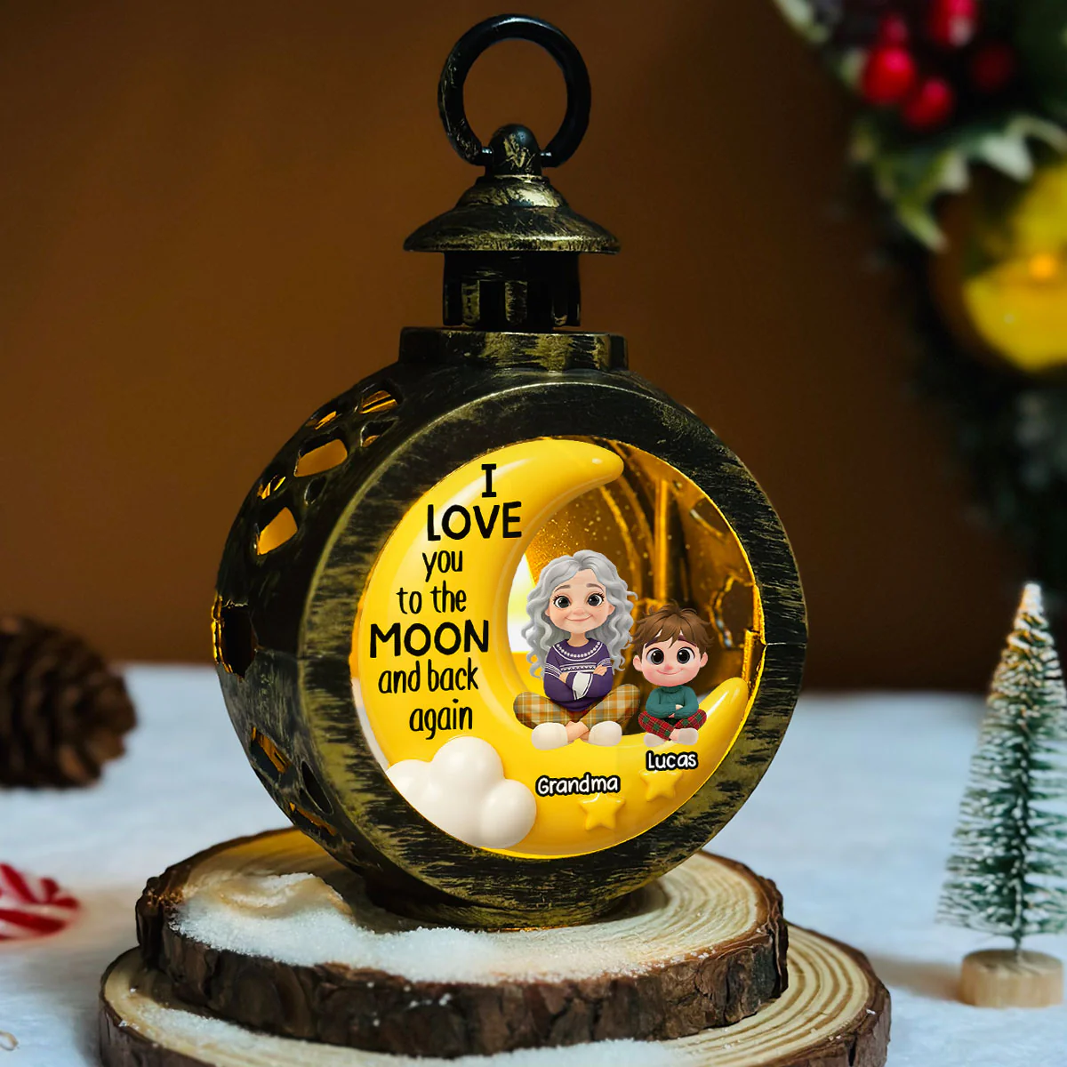 Grandma And Grandkid On The Moon - Personalized Custom Christmas Lantern - Image 5